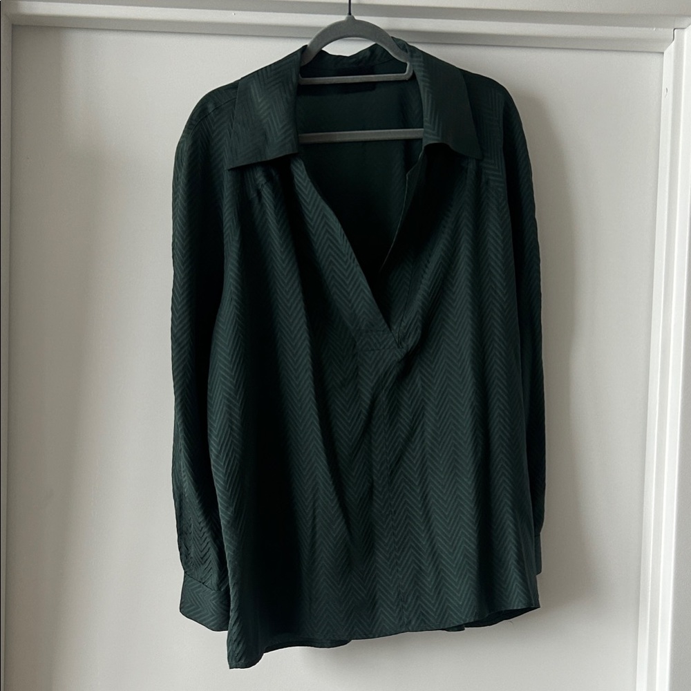 Rachel Comey Dark Green Chevron-Texture Blouse